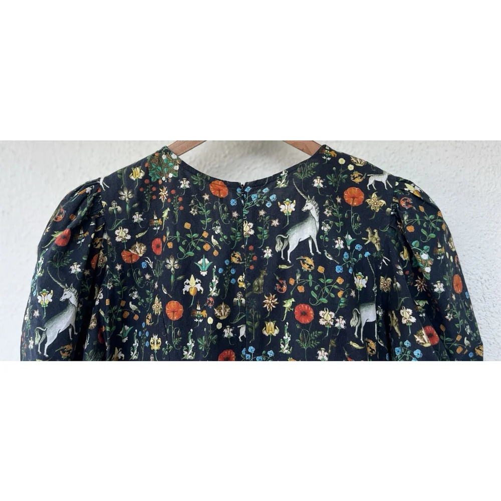 Samantha Pleet Garden Jumpsuit Puff Sleeve 2 Black Illuminated Ethereal Floral - Picture 12 of 14